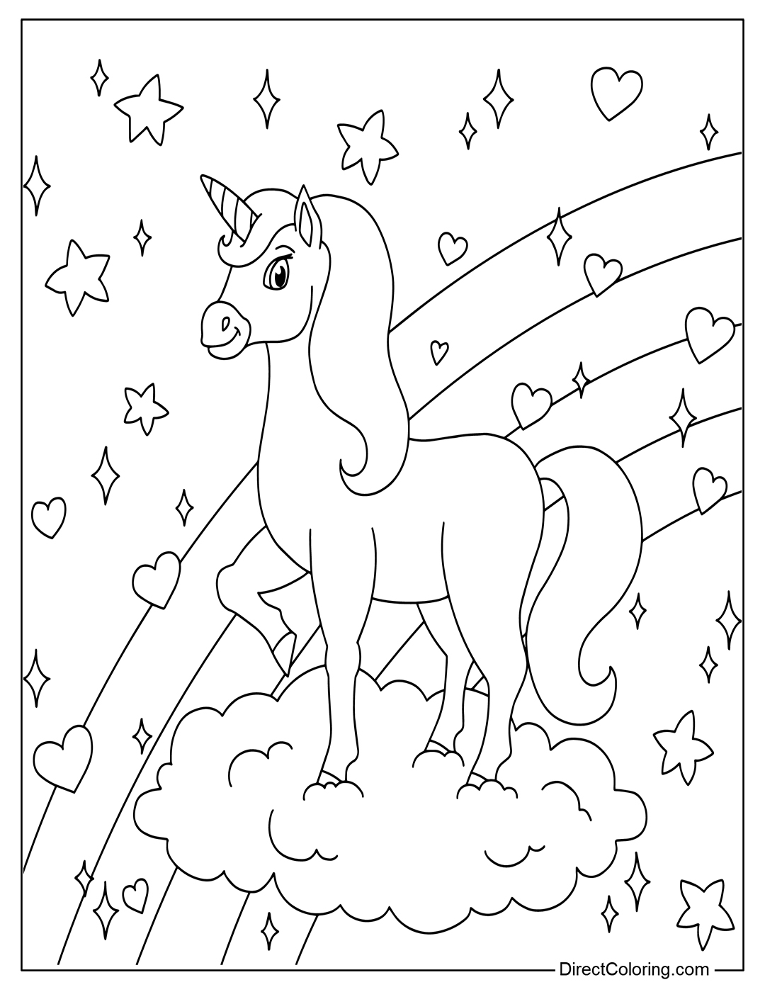 Free Coloring Unicorn on Clouds with Rainbow